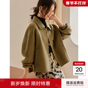 XWI/欣未小个子短款双面呢外套女冬季不规则纽扣今年流行羊毛大衣