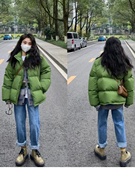 绿色羽绒服女短款加厚2023年韩版潮牌宽松面包服外套冬反季