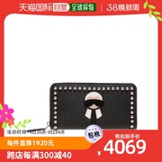 香港直发fendi芬迪女士，黑色铆钉装饰牛皮长款钱包8m02997mpfov3x