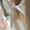 米兔小姐含香山矾手工，原创白色新中式国风旗袍高跟鞋婚鞋