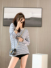 辣妹长袖t恤女春秋，2024年韩版宽松蝙蝠袖，蓝色条纹打底衫上衣