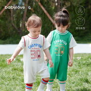 babylove婴儿连体衣夏季薄款篮球服哈衣爬服运动休闲套装宝宝衣服