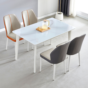 现代简约白色餐桌椅，组合家用小户型长方形奶油风玉晶石，桌子吃饭桌