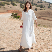 2019夏季女装白色裙子宽松连衣裙波西米亚长裙沙滩裙海边度假