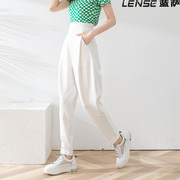 2022夏季白色哈伦萝卜裤女高腰宽松设计感品牌大码长裤子