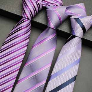 邦梵绅紫色结婚领带男8cm西装衬衫正装手打新郎结婚条纹领带