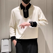 黑白撞色polo衫卫衣男士小众设计星星半拉链长袖T恤秋款高级上衣