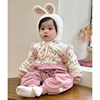 婴儿中国风夹棉加厚连体棉衣冬季女宝宝加绒保暖新年外出拜年服