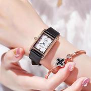 古欧系女森手表时尚表带韩版小清新镶钻贝壳真皮手表腕表长方形