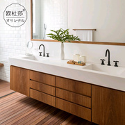 北欧实木轻奢岩板一体盆，浴室柜组合洗手池，洗脸台盆柜卫生间洗漱台