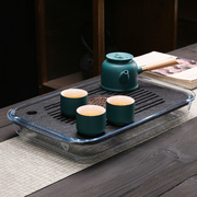 中式乌金石茶盘简约钢化玻璃茶台干泡盘家用石头茶海茶具托盘