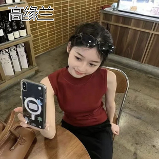 半高领小吊带背心女秋冬季美背西装内搭纯棉打底衫削肩无袖上衣