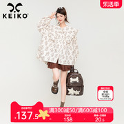keiko可爱小熊印花泡泡袖衬衫，2024春季高级感穿搭宽松娃娃衫上衣