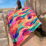 披肩女夏季薄款超大丝巾，户外旅行遮阳防晒沙滩巾彩色民族风围巾