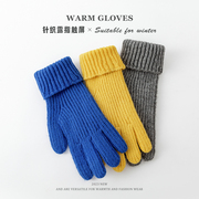 2023保暖手套女冬季韩版学生骑行露指五指，可触屏毛线针织秋冬