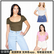 美国american apparel AA气质大圆领芭蕾修身纯色打底短袖t恤