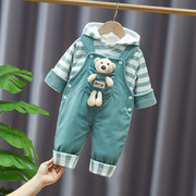 男童装婴儿4-5-6个月，秋冬装0-1-2岁女宝宝背带裤婴幼儿棉衣套装