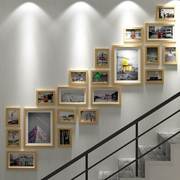 创意实木楼梯照片墙现代相框，墙组合楼道走廊背景墙墙面装饰墙壁