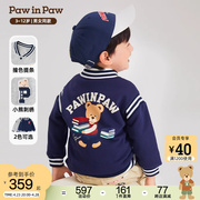 pawinpaw卡通小熊童装24年春季男童学院风棒球，服休闲印花外套