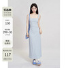 一颗小野莓蓝色连衣裙女夏季吊带裙长裙收腰方领气质修身裙子