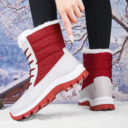 冬季中筒靴子防滑大码雪地，靴女加绒保暖短靴舒适平底户外棉鞋