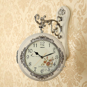 石英钟欧式双面钟表创意，客厅时尚两面挂钟，约时钟田园表
