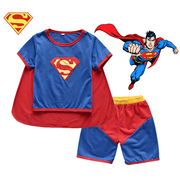 夏男童超人扮演服万圣节Superman cosplay短袖英雄联盟表演服