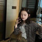 美妞 女童中长款超薄条纹开衫防晒衫2023夏季童装亲子装