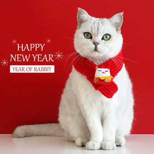 猫咪过年围脖新年宠物猫猫圣诞围兜狗狗围巾衣服领结口水巾装饰品