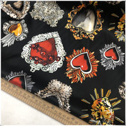 黑色底19姆米桑蚕丝布料喷绘印花宝石图弹力丝绸连衣裙服装面料