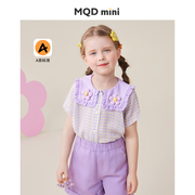 mqdmini女童短袖衬衫儿童翻领，格子衬衣童装宝宝，甜美夏装上衣衣服