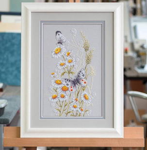 法国dmc十字绣套件，挂画客厅飘曳花卉系列，之白雏菊鸽子灰布