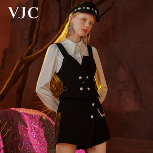 VJC/威杰思女装秋冬短款胸衣气质减龄复古甜美珍珠时尚