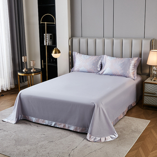 2024轻奢高级感欧式床单，单件100%纯棉全棉，带绸缎花边圆角纯色