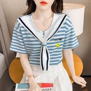 青春少女t恤韩版时装，潮流夏季短袖，休闲学生2023年海军风ins潮