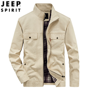jeepspirit夹克男工装军旅，立领春秋季中年，纯棉水洗复古休闲外套