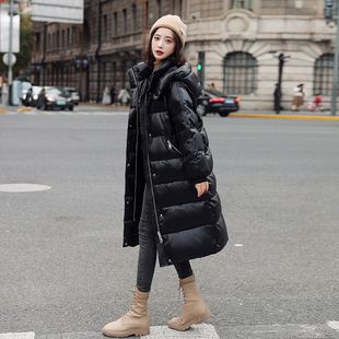 黑色羽绒服女款冬季韩版宽松2023中长款时尚，小个子白鸭绒(白鸭绒)外套