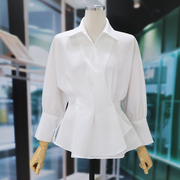 时尚减龄长袖白色衬衫，女2023春秋气质，职业装衬衣休闲简约上衣