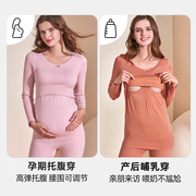 孕妇秋衣秋裤保暖非纯棉套装产后哺乳棉毛衫睡衣月子服秋冬线衣女