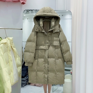 牛角扣羽绒服女中长款冬季2023韩版时尚宽松显瘦90白鸭绒外套