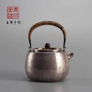 青竹堂日本银壶纯银999烧水壶纯手工茶道家用一张打足银煮水壶茶
