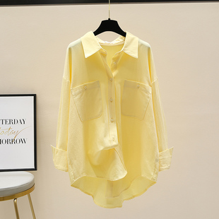 黄色衬衫女外套2024春秋，韩版气质宽松长袖衬衣设计感别致上衣