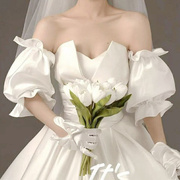 新娘手套森系缎面婚纱配饰遮手臂，抹胸婚纱礼服短款手袖g可定制颜