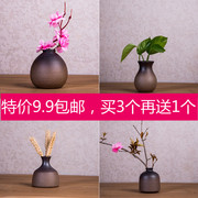 粗陶创意手工摆件日式干花，插桌面陶瓷小花瓶，家居复古水培花器