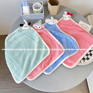 可爱立体小头卡通珊瑚绒挂式擦手巾卫生间厨房吸水方巾儿童小毛巾