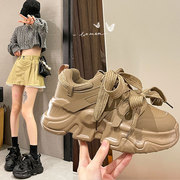 机车老爹鞋女2024年韩版小个子，松糕厚底增高绑带休闲运动鞋子