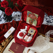 《玫瑰与她》生日结婚礼物，伴手礼大红色，丝绒欧舒丹香薰蜡烛礼盒