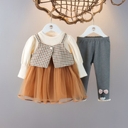 童装女童秋季长袖连衣裙套装洋气秋装女宝宝公主裙两件套婴儿衣服