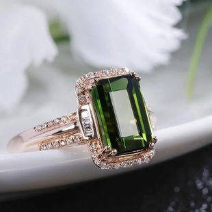 天然方形绿碧玺戒指，女奢华s925纯银镶嵌祖母绿，绿宝石开口可调节