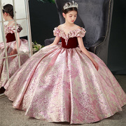 裙童礼服外贸走秀t台生日钢琴表演粉红色，儿童主持人礼服女公主